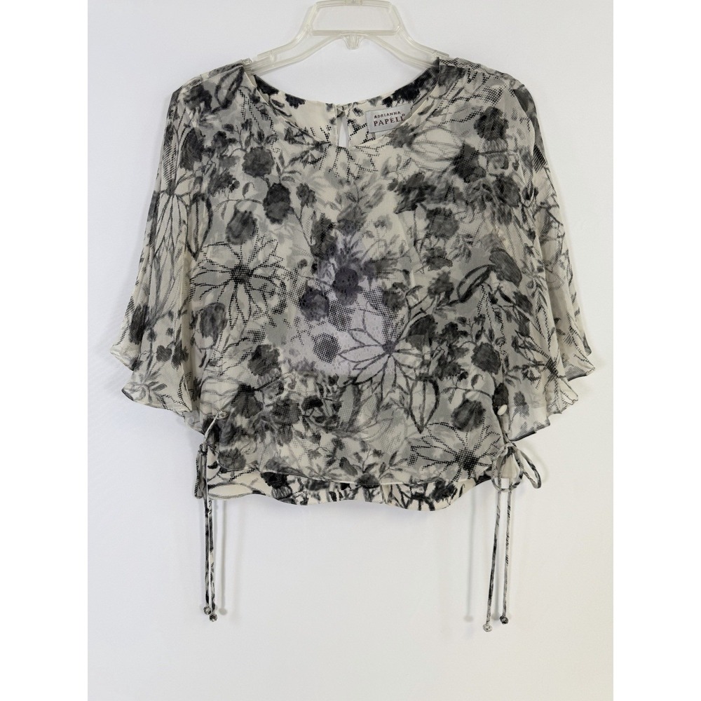 ⁠Vtg Adrianna Papell 100% Silk Layered Flutter Sleeve Blouse 10 Fairy See Photo